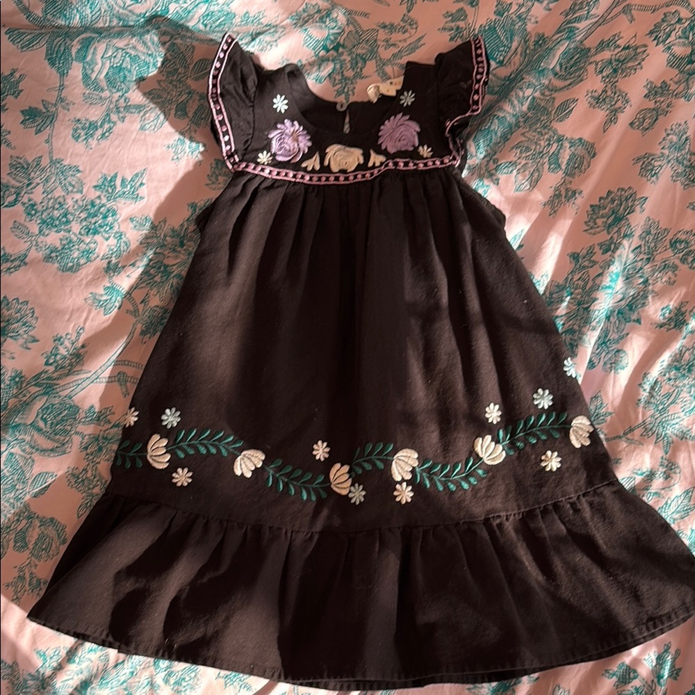 Roberta Roller Rabbit Black Dress with Floral Embroidery